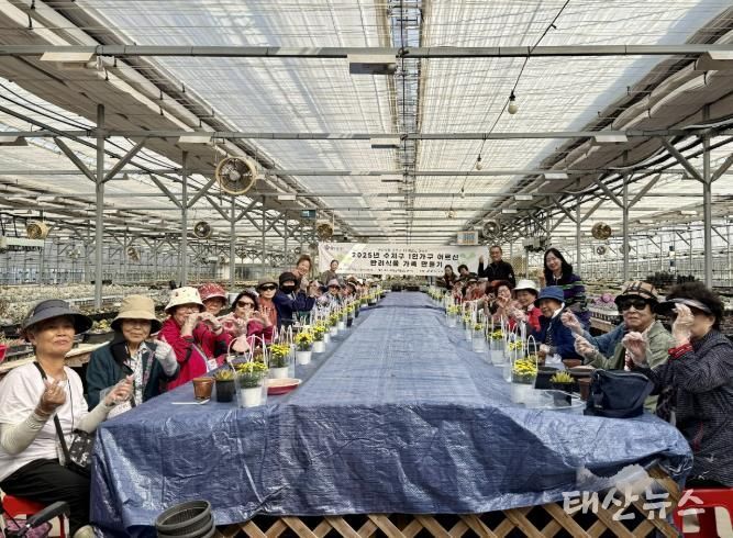 수지구는 15일 홀로어르신 대상 반려식물 나눔 행사를 열었다