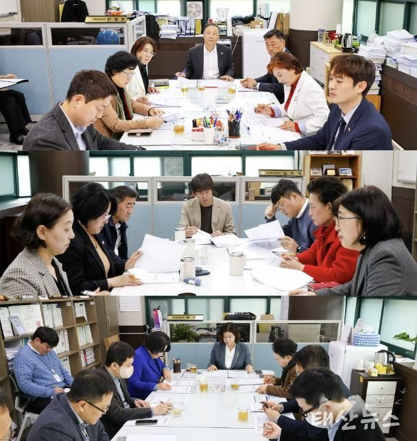 안산시의회 3개 상임위원회가 11일 각 상임위원장실에서 안산시 집행부와 간담회를 개최했다. 사진 위부터 차례대로 기획행정위원회와 문화복지위원회, 도시환경위원회의 간담회 모습.