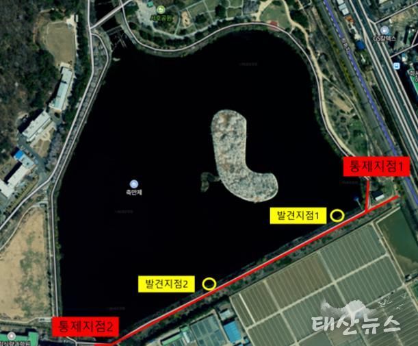 AI 확진된 큰기러기 폐사체 발견 지점.