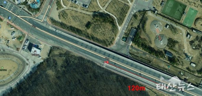 충훈대교 접속도로 우측 보강토옹벽 구간(일직동 546번지 일원) 위치도.